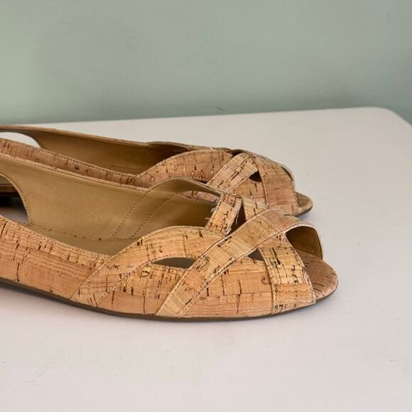 Van Eli Women 11.5 Brown Natural Cork Peep Toe Flat Slip On Casual Cutout Sandal - Picture 11 of 12